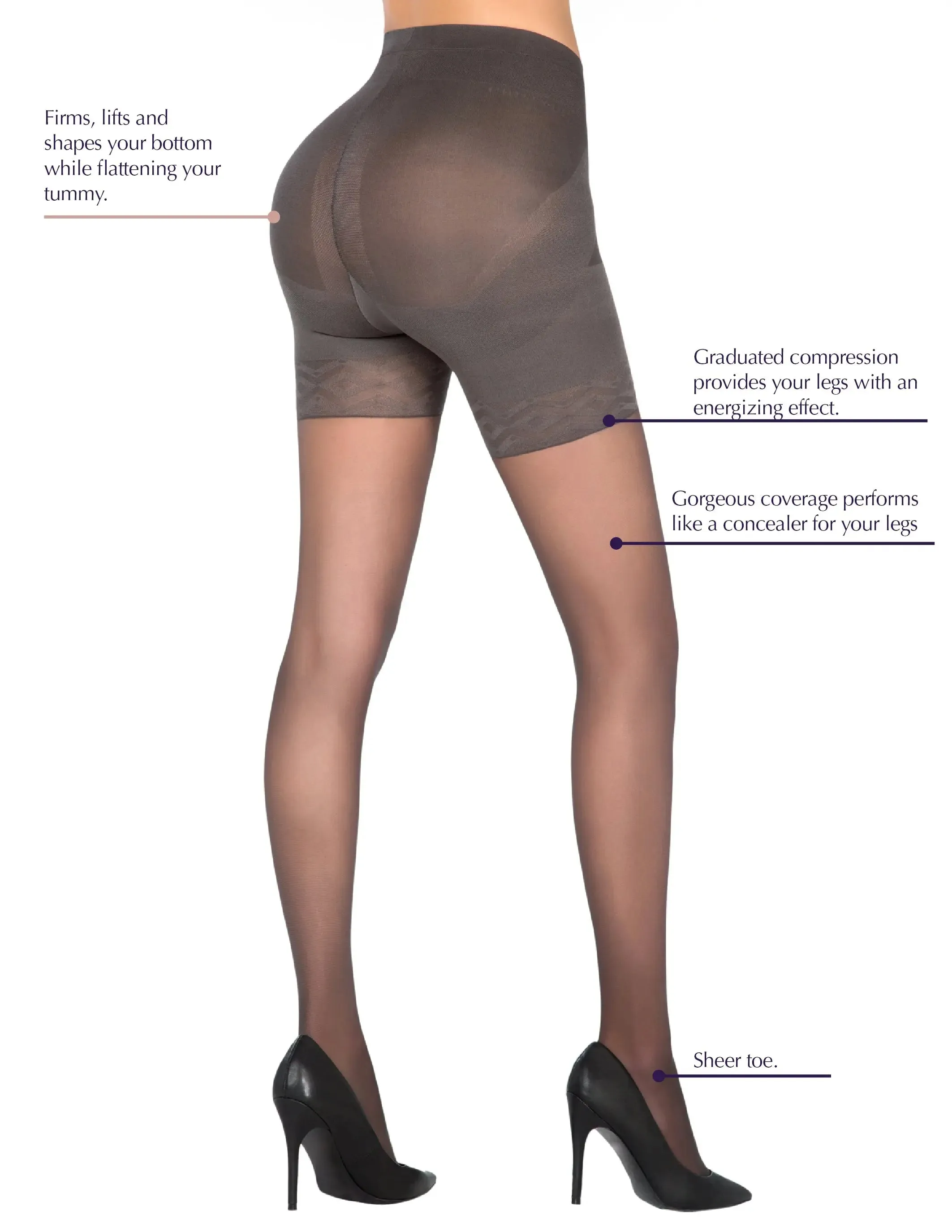 1T1139 High-Waist Shaping Pantyhose – Slimming Control Tights with Sheer Finish