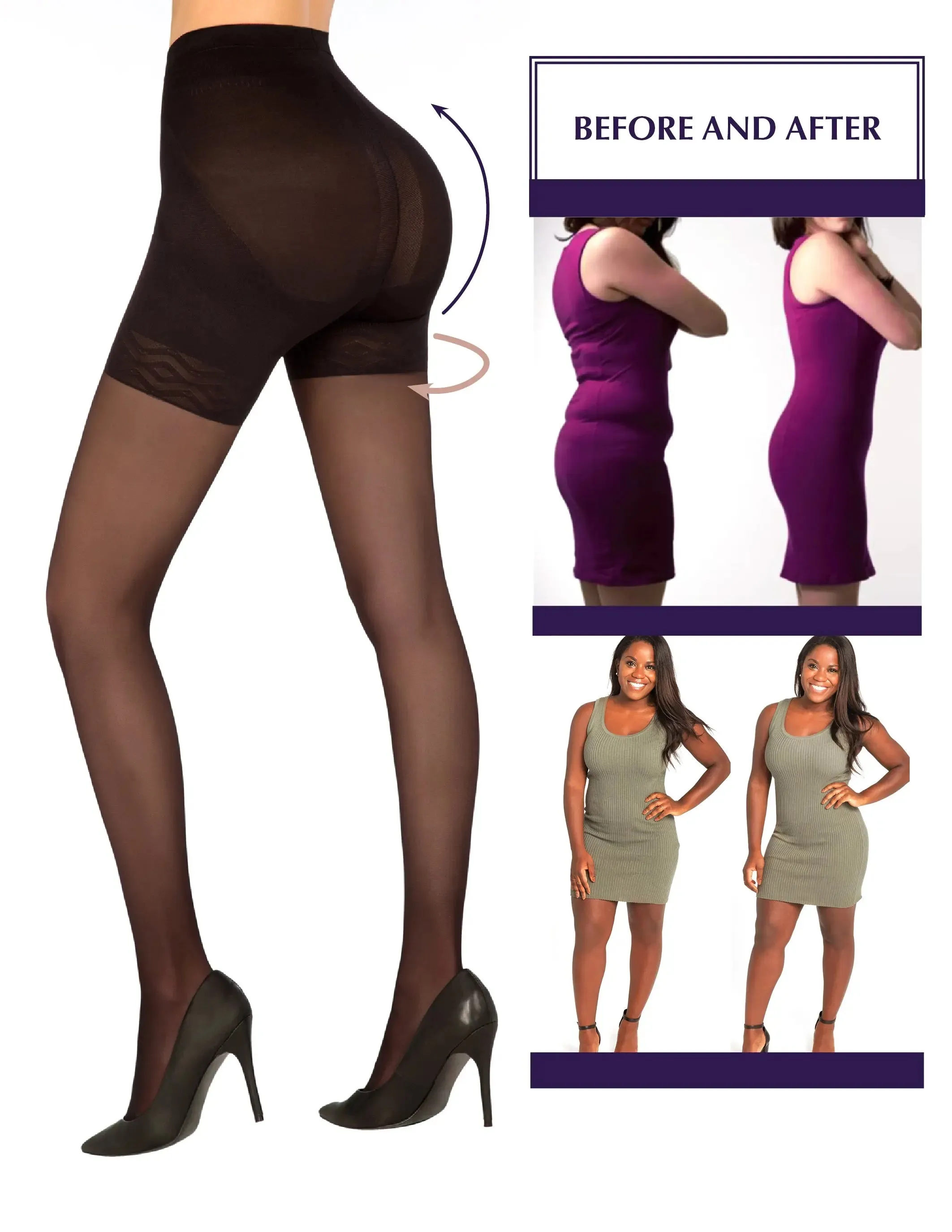 1T1139 High-Waist Shaping Pantyhose – Slimming Control Tights with Sheer Finish