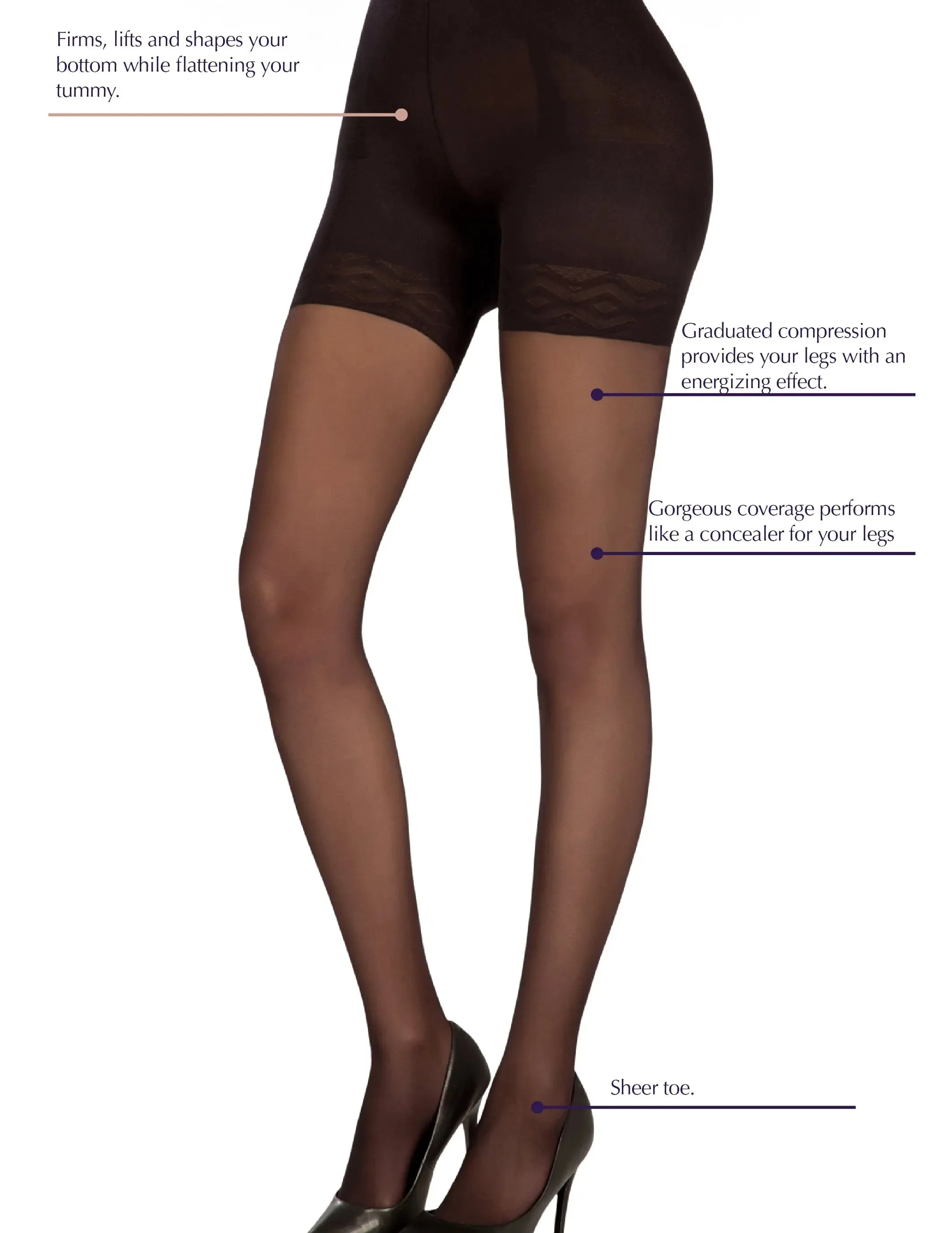 1T1139 High-Waist Shaping Pantyhose – Slimming Control Tights with Sheer Finish