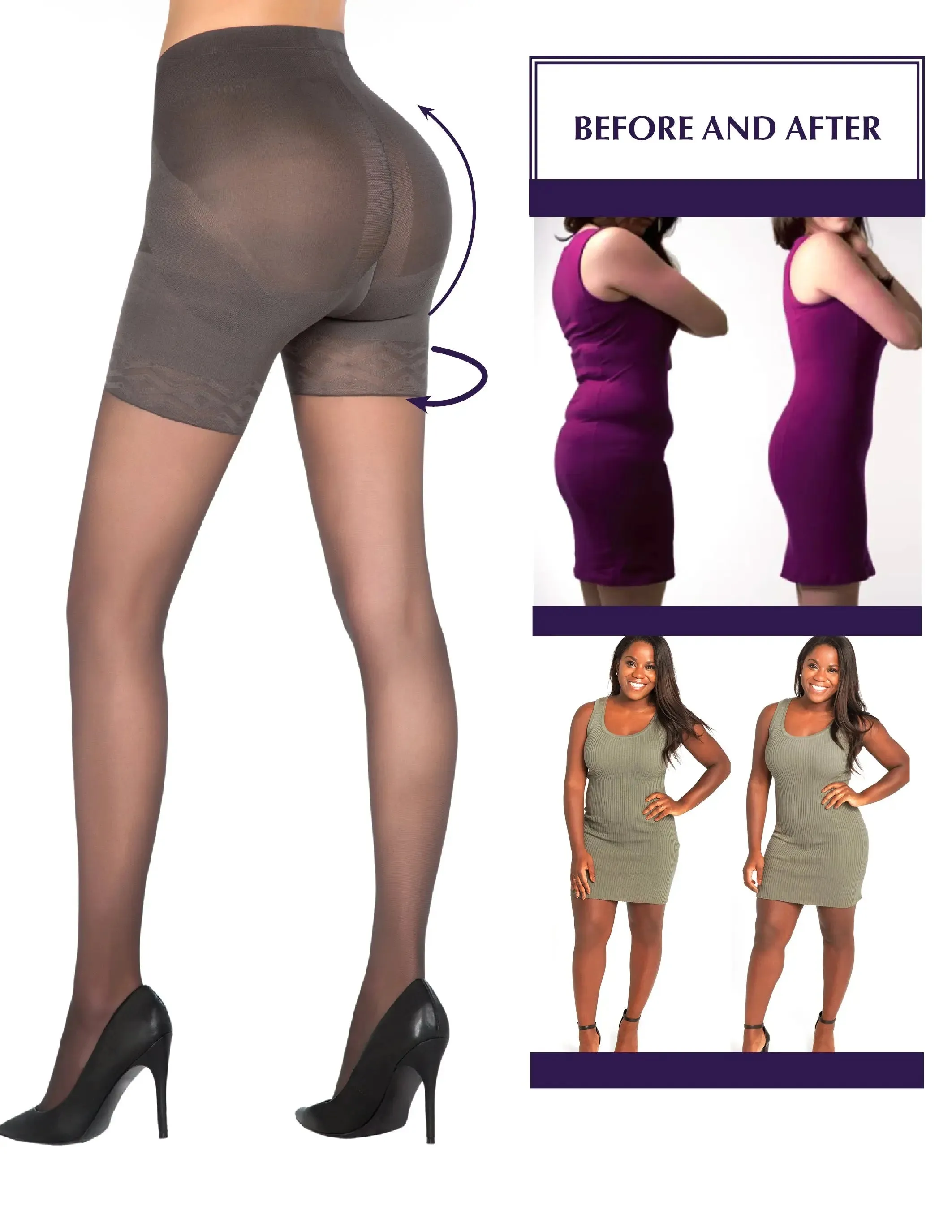 1T1139 High-Waist Shaping Pantyhose – Slimming Control Tights with Sheer Finish