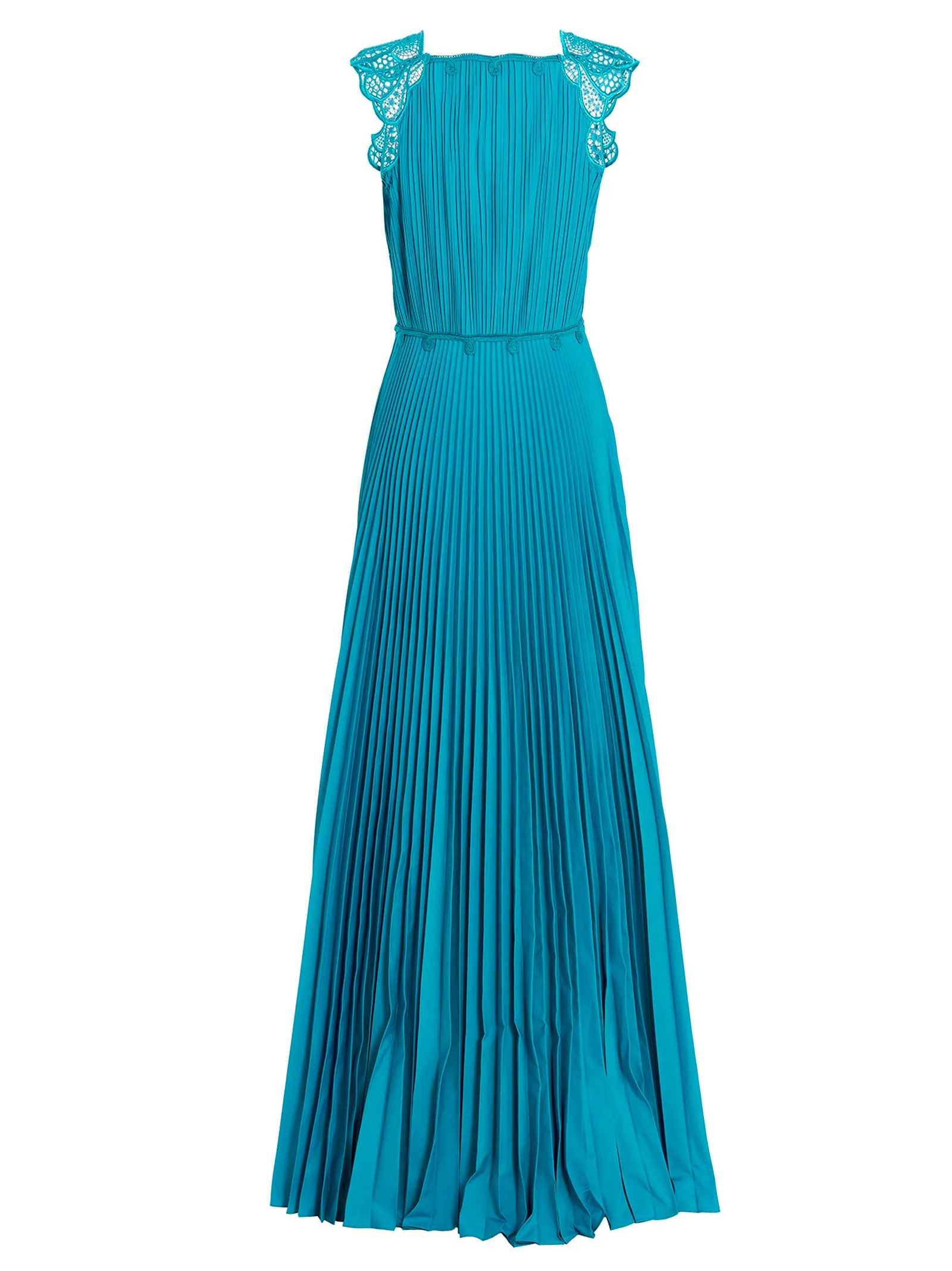 Alberta Ferretti Lace Embellished Pleated Sleeveless Gown