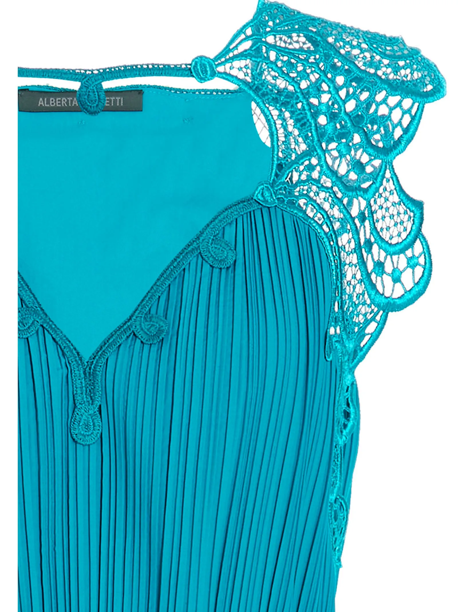 Alberta Ferretti Lace Embellished Pleated Sleeveless Gown