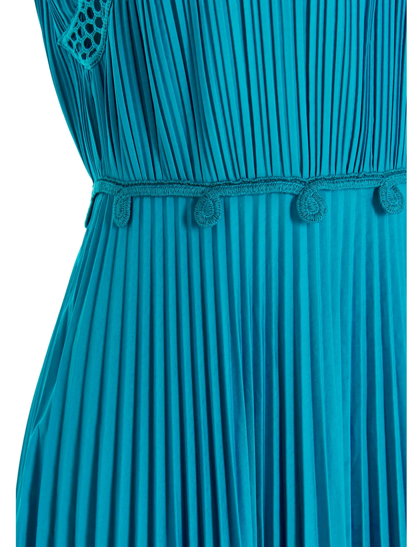 Alberta Ferretti Lace Embellished Pleated Sleeveless Gown