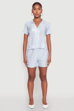 Almost Famous Plisse Lettuce Edge Striped Shorts