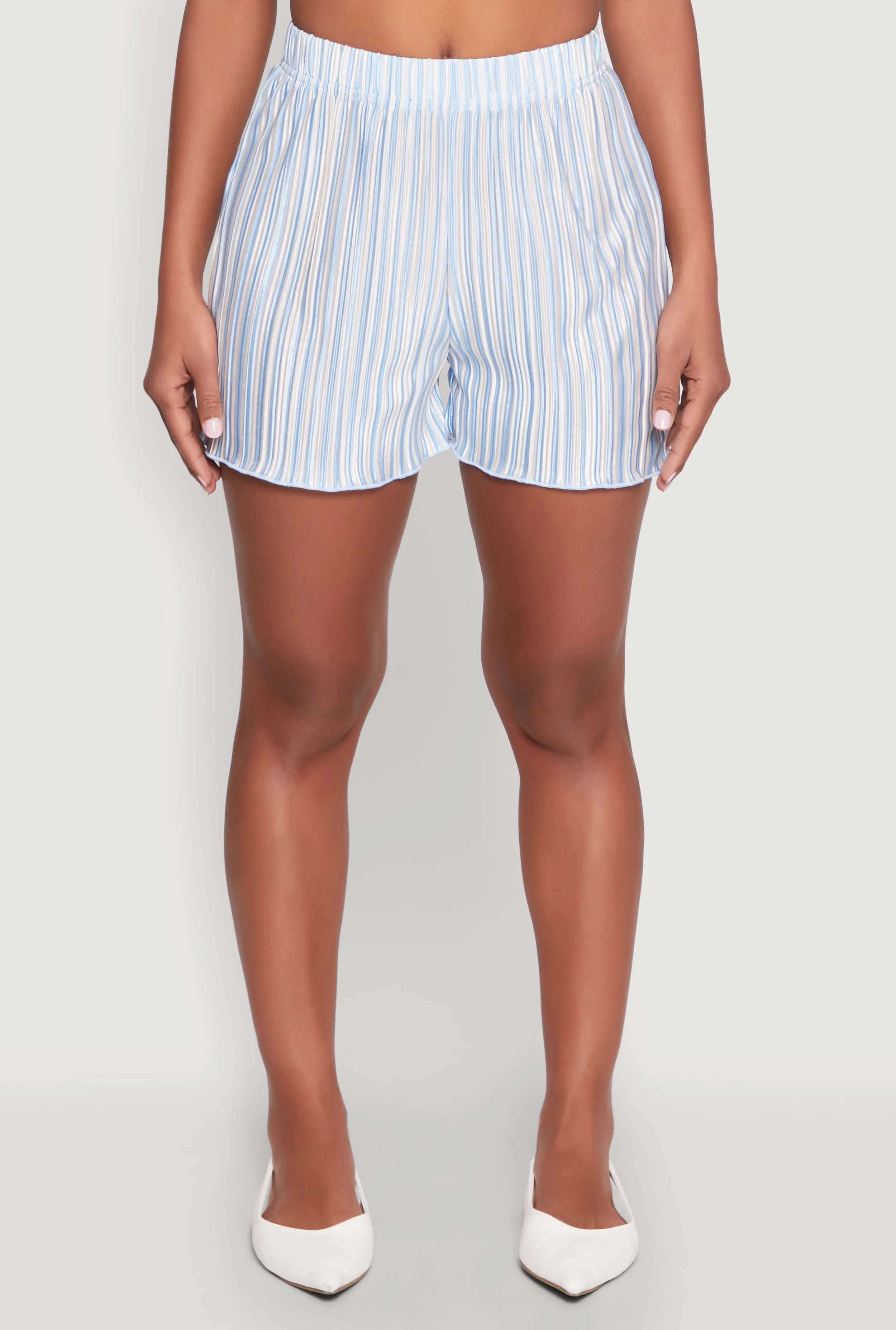 Almost Famous Plisse Lettuce Edge Striped Shorts