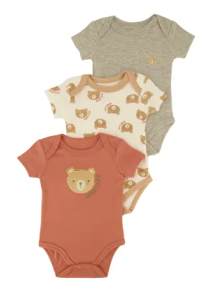 Baby Boys 0-9M Bear Chenille Patch Graphic Bodysuits 3 Pack