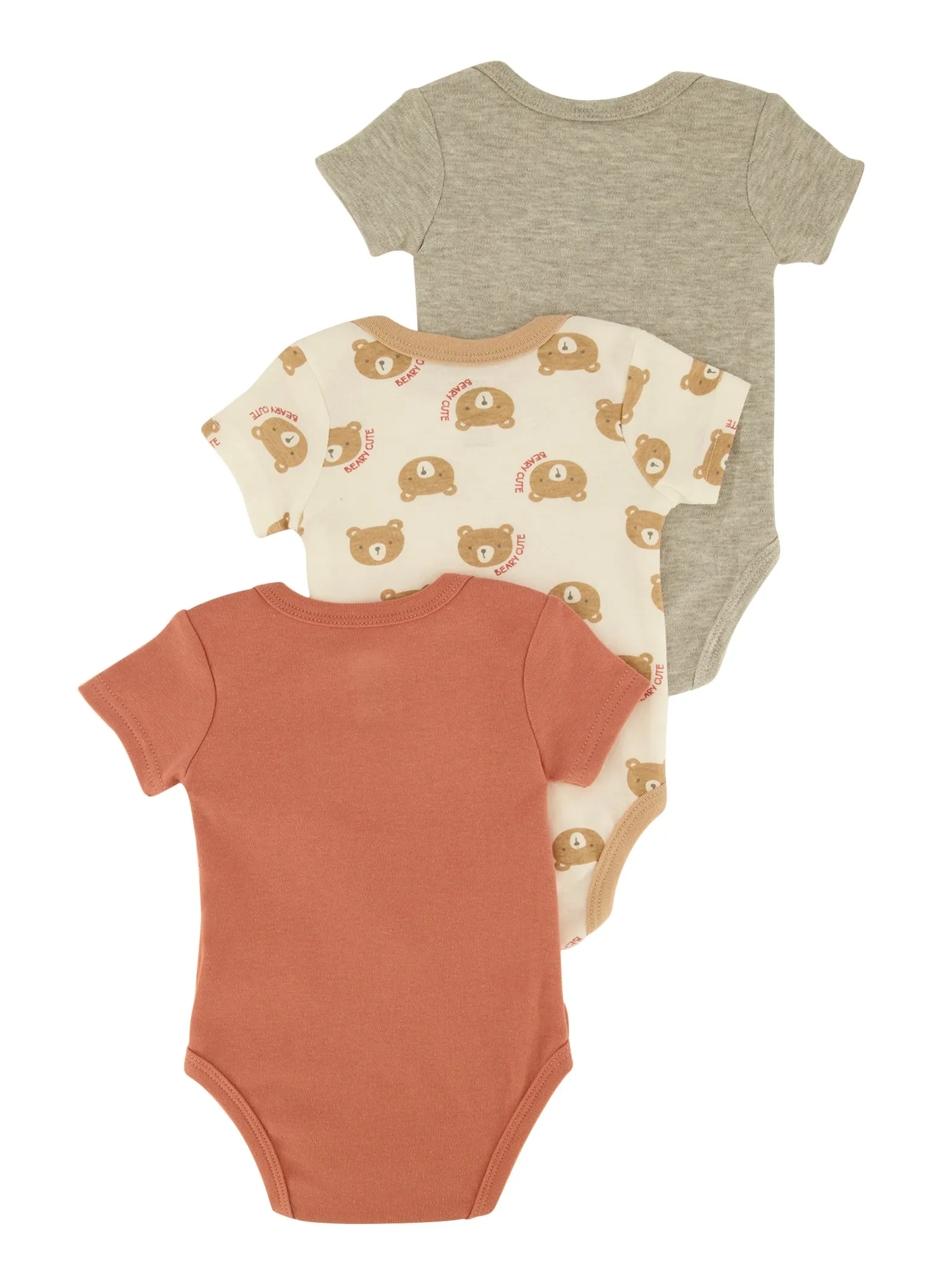Baby Boys 0-9M Bear Chenille Patch Graphic Bodysuits 3 Pack
