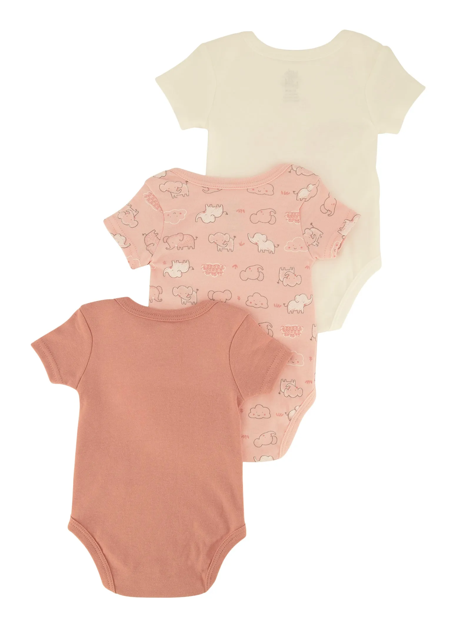 Baby Girls 0-9M Elephant Chenille Patch Graphic Bodysuits 3 Pack