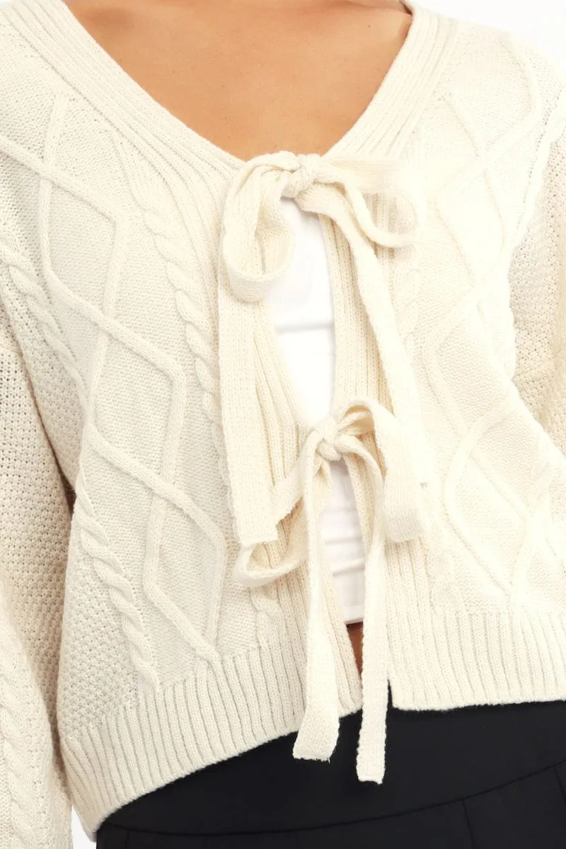 Beige Cable Knit Cardigan