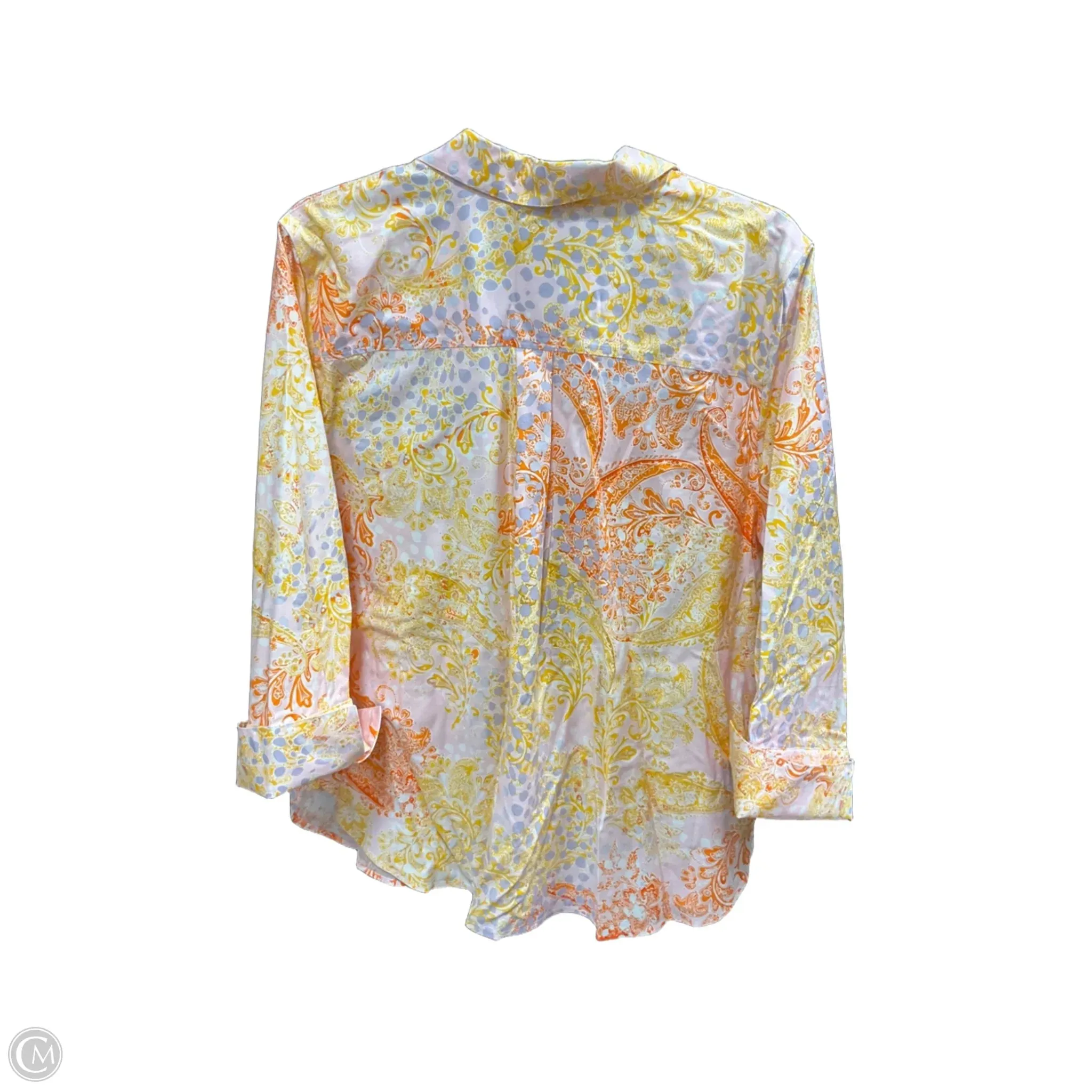 Blouse Long Sleeve By Chicos In Orange & Yellow, Size: Xl