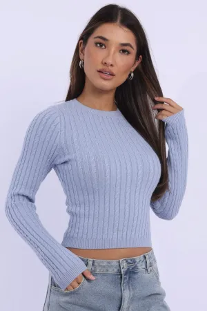 Blue Cable Knit Top Long Sleeve