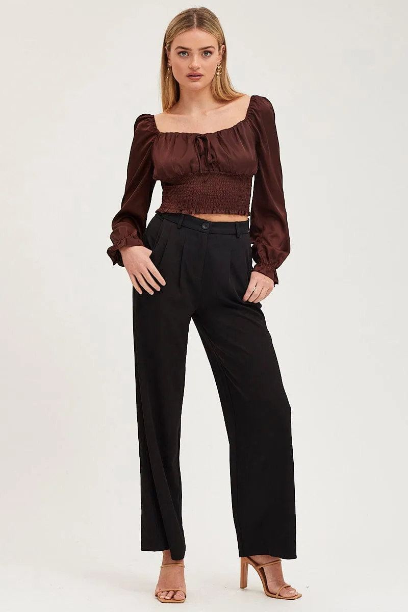 Brown Crop Top Long Sleeve