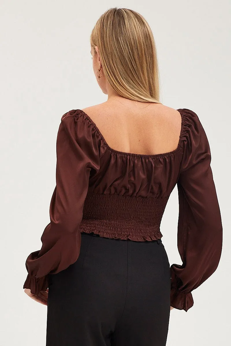 Brown Crop Top Long Sleeve