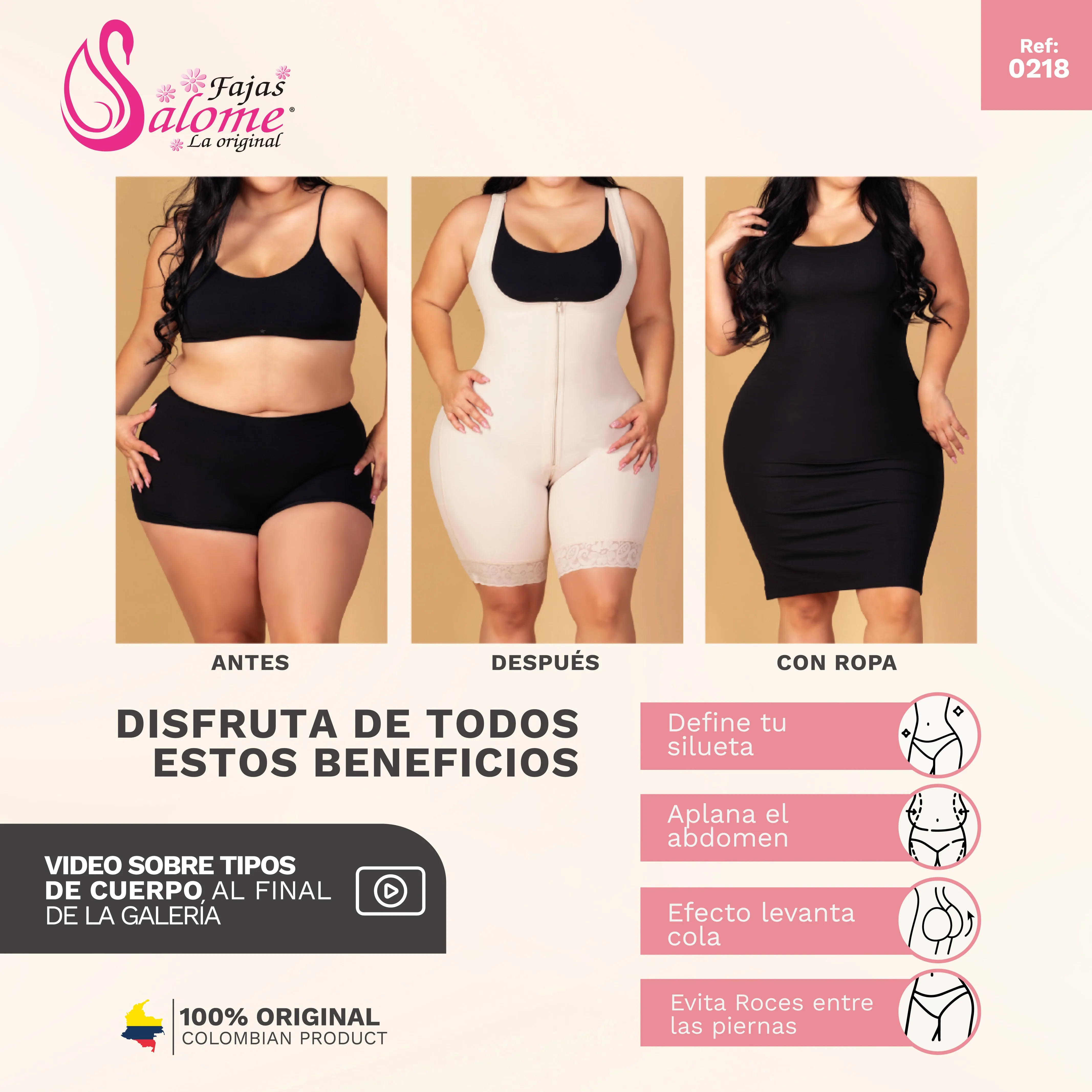 Daily Use Best Everyday and Special Event Shapewear Butt-lifting, No straps  & Upper silicone band Fajas Salome 0218