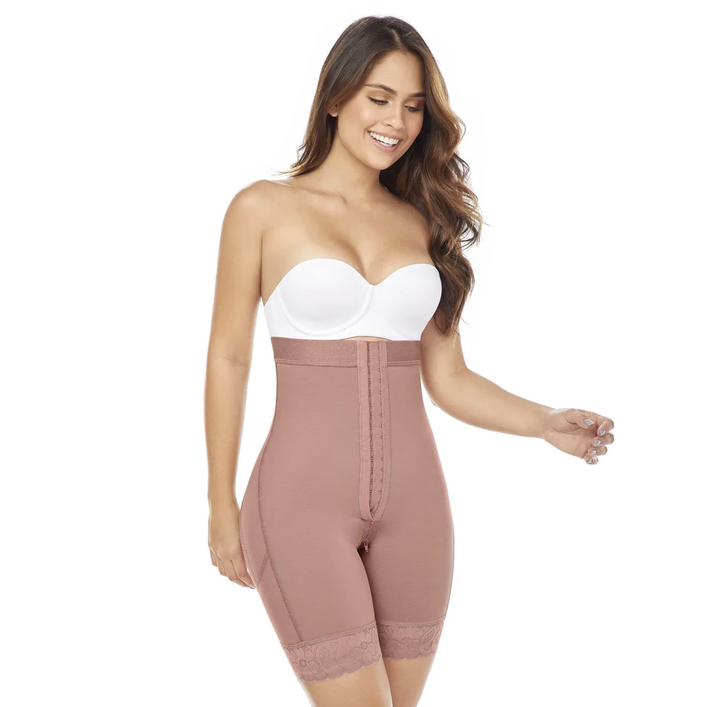 Fajas MariaE FC304 Colombian Daily Use Mid-Thigh Strapless Faja Shapewear Bodysuit | Powernet