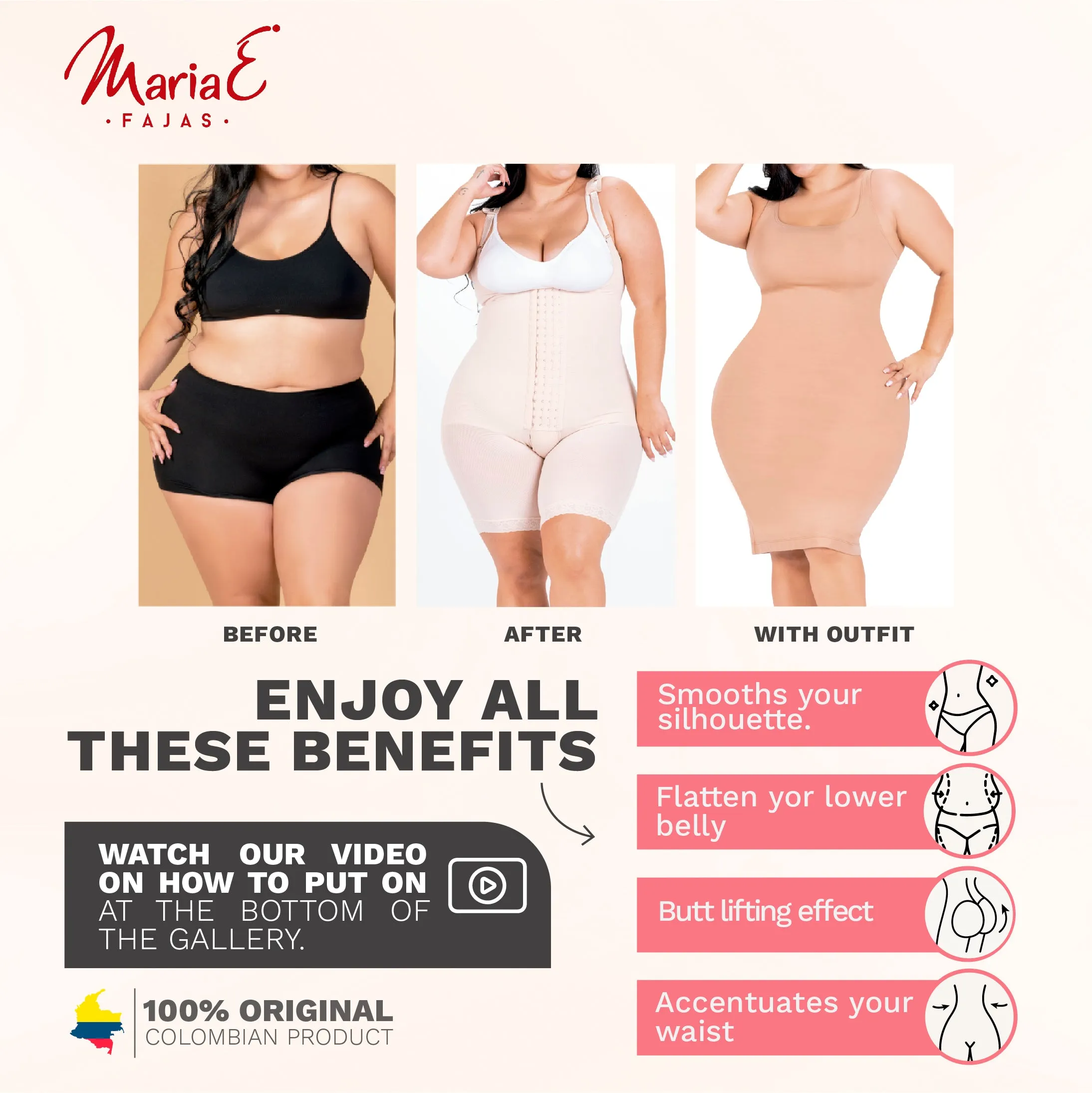 Fajas MariaE FC304 Colombian Daily Use Mid-Thigh Strapless Faja Shapewear Bodysuit | Powernet