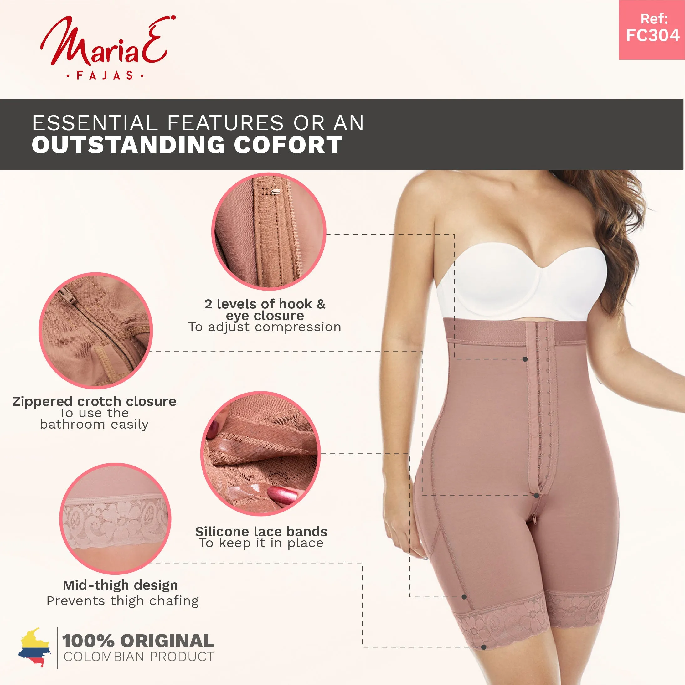 Fajas MariaE FC304 Colombian Daily Use Mid-Thigh Strapless Faja Shapewear Bodysuit | Powernet