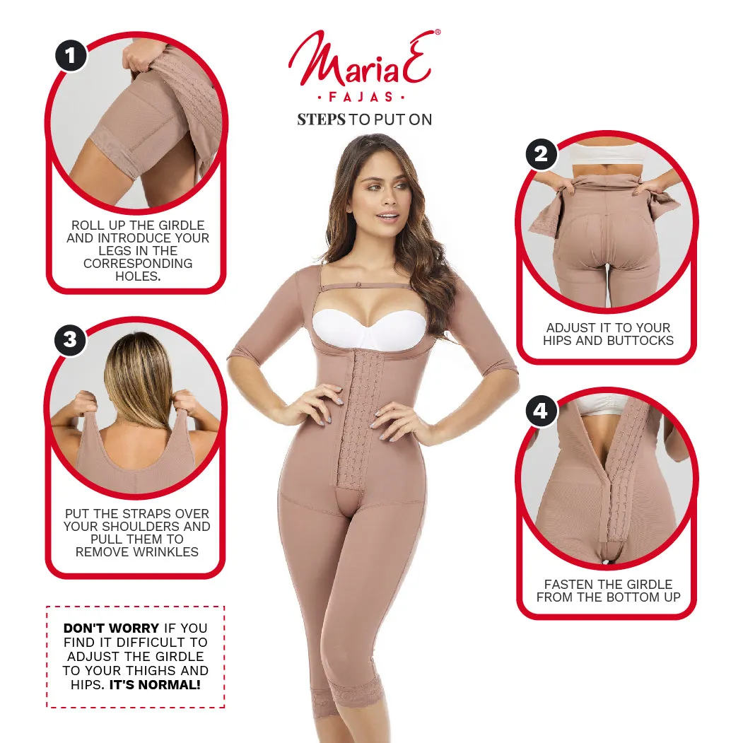 Fajas MariaE FQ114 | Post Surgery Colombian Shapewear Knee Length Bodysuit | Faja Colombiana with Sleeves | Lipo Compression Girdle