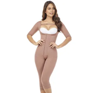 Fajas MariaE FQ114 | Post Surgery Colombian Shapewear Knee Length Bodysuit | Faja Colombiana with Sleeves | Lipo Compression Girdle
