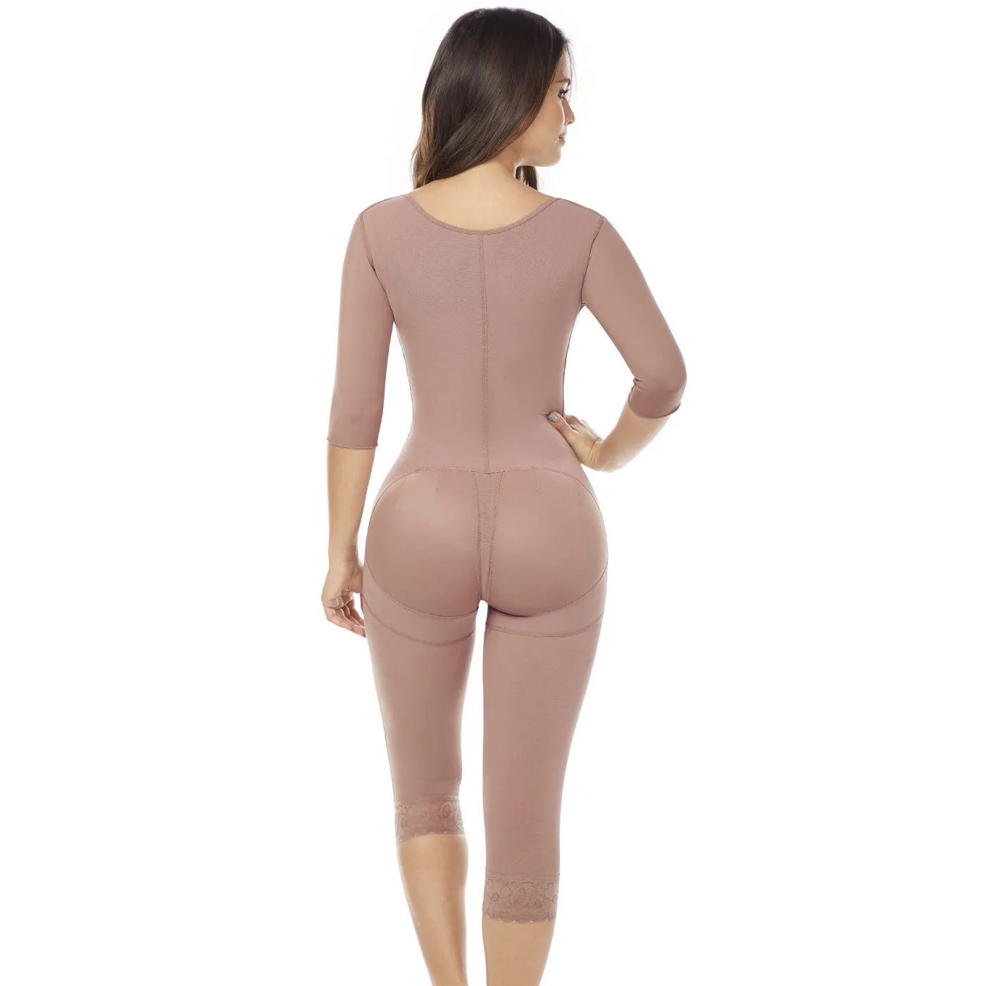 Fajas MariaE FQ114 | Post Surgery Colombian Shapewear Knee Length Bodysuit | Faja Colombiana with Sleeves | Lipo Compression Girdle
