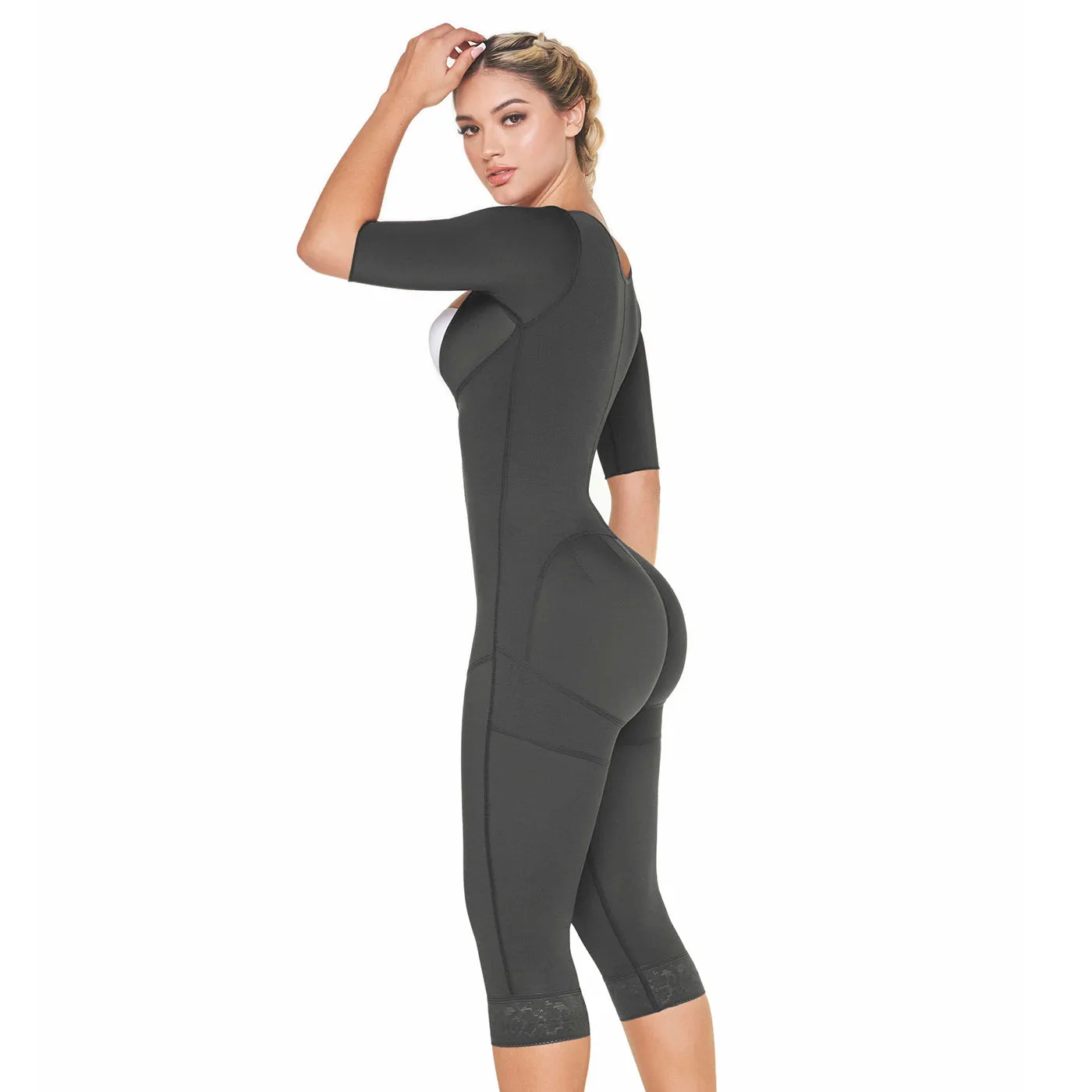 Fajas MariaE FQ114 | Post Surgery Colombian Shapewear Knee Length Bodysuit | Faja Colombiana with Sleeves | Lipo Compression Girdle