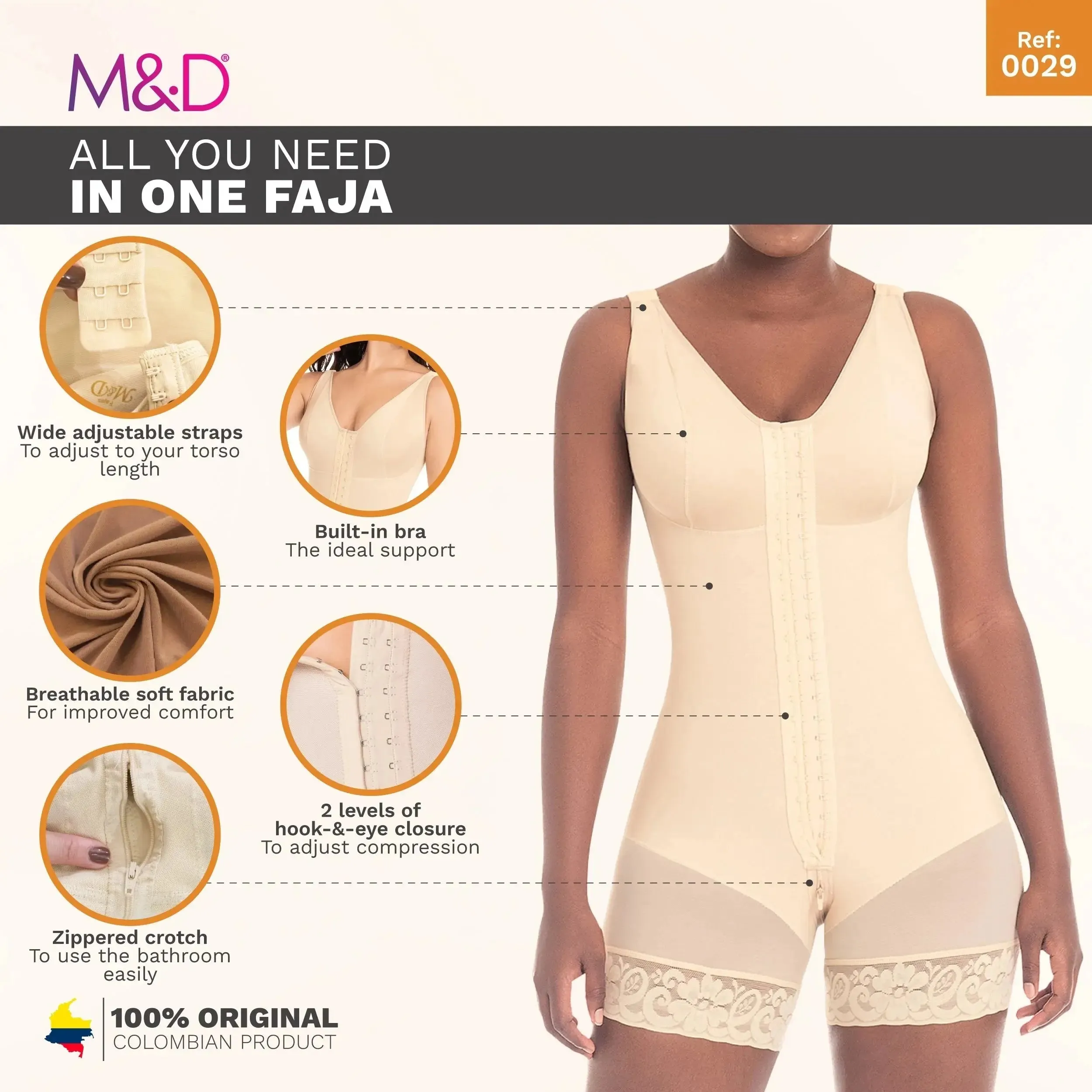 Fajas MYD 0029 | Mid-Thigh Body Shaper for Women – High Compression Powernet Shapewear