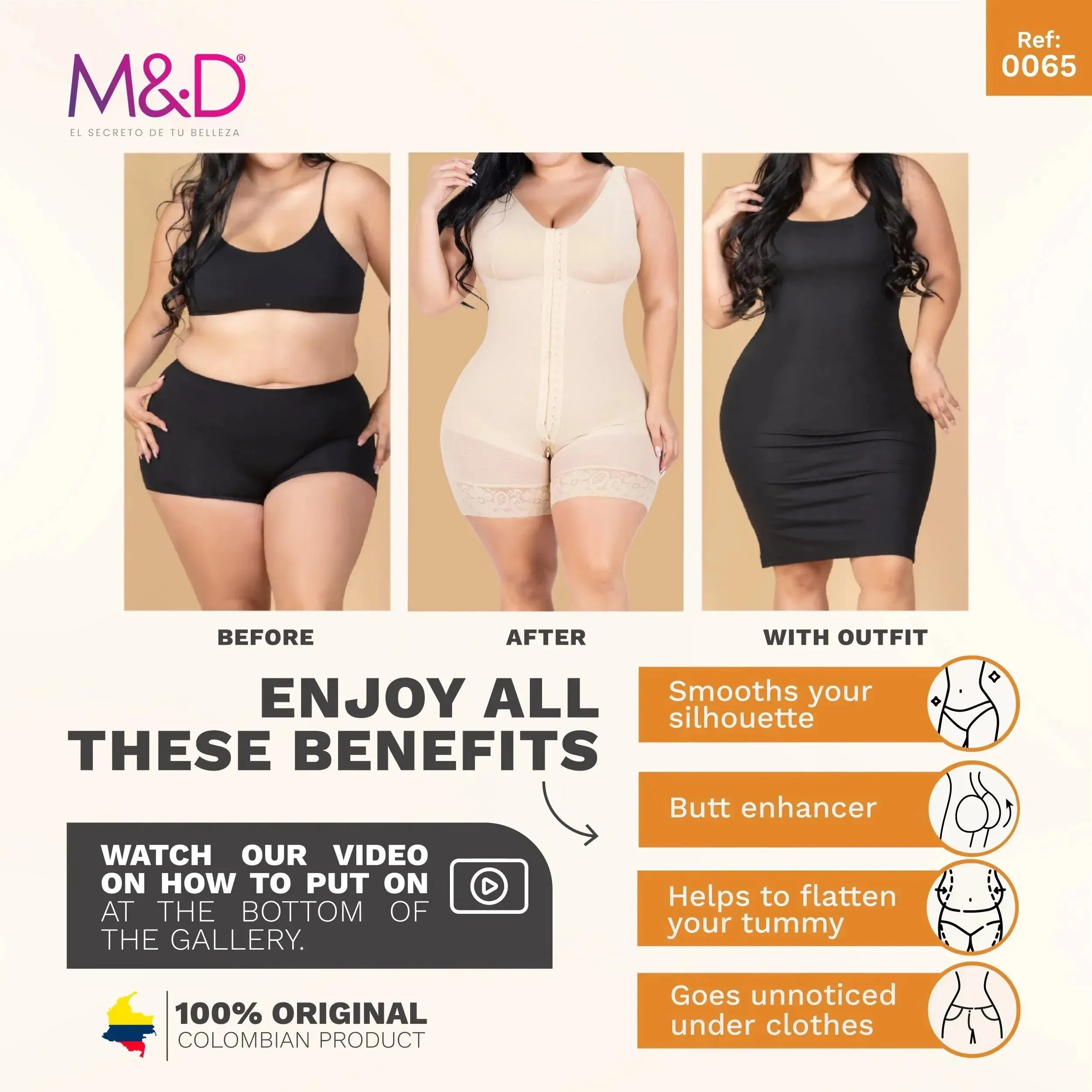 Fajas MYD 0065 | Mid-Thigh Bodysuit Shaper for Women – High Compression Powernet Shapewear