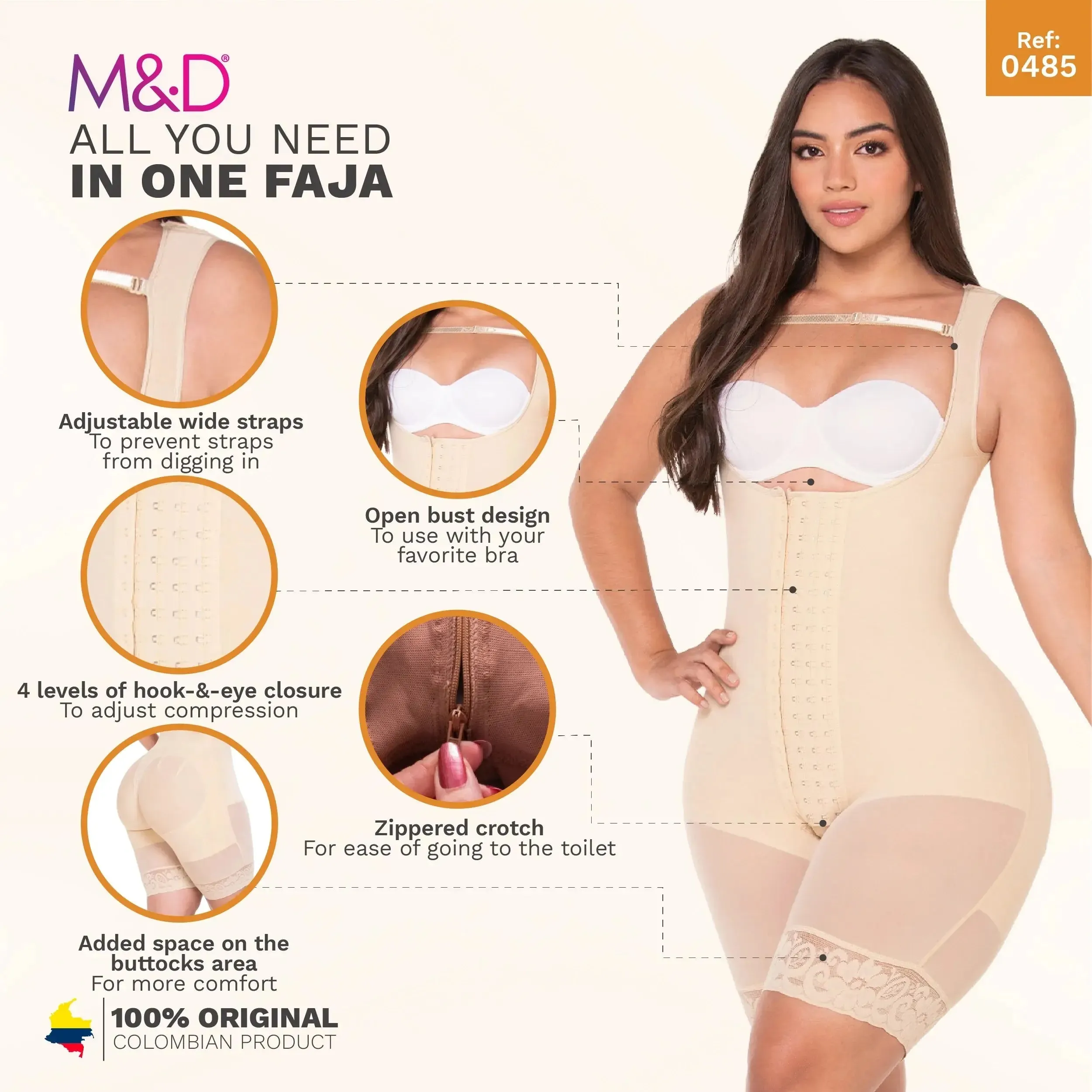 Fajas MYD 0485 | Fajas Colombianas Post Surgery Mid Thigh Shapewear Bodysuit for Guitar and Hourglass Body Types