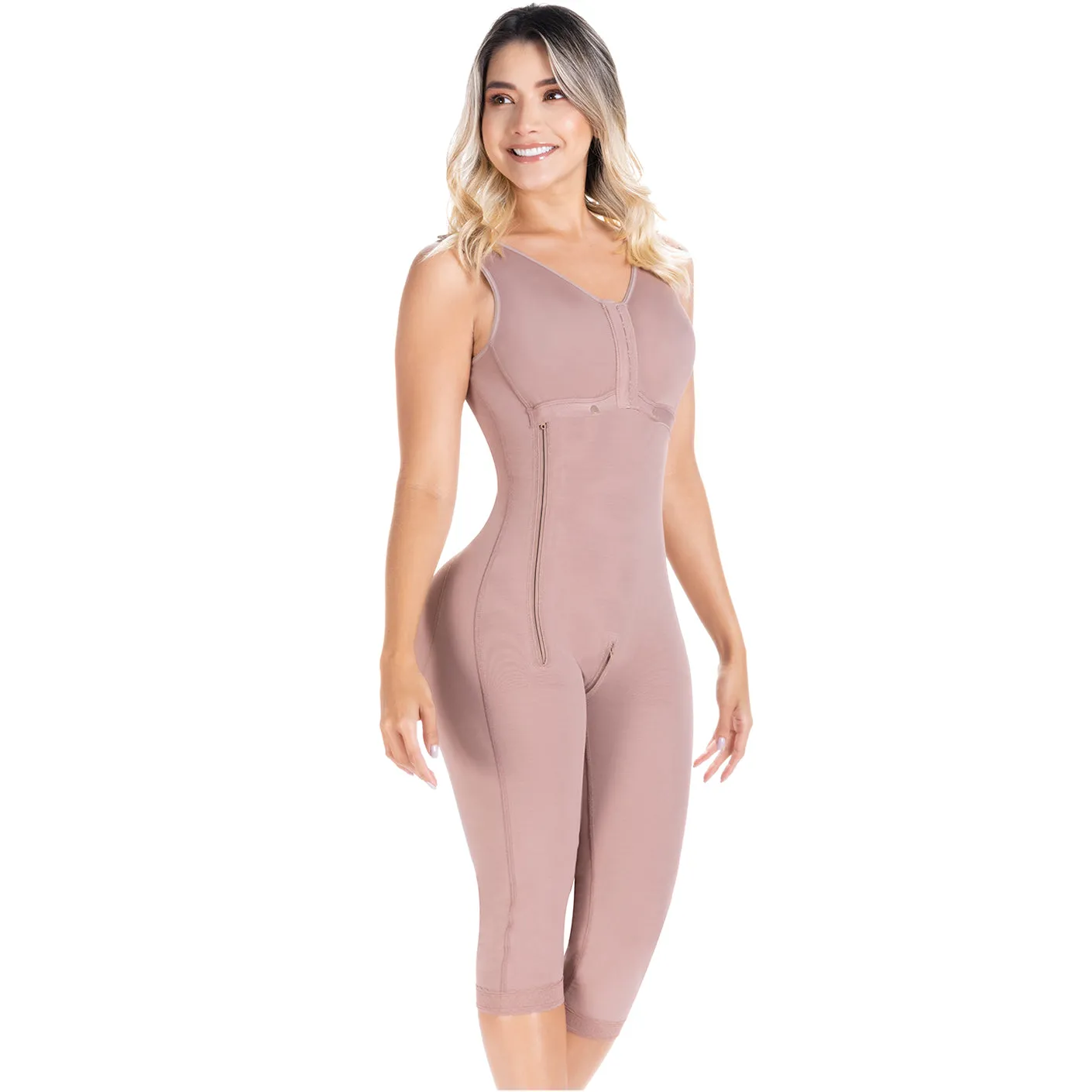 Fajas Sonryse 014ZL | Colombian Shapewear Knee Length | Body Shaper Built-in bra & High Back | Daily Use Girdle