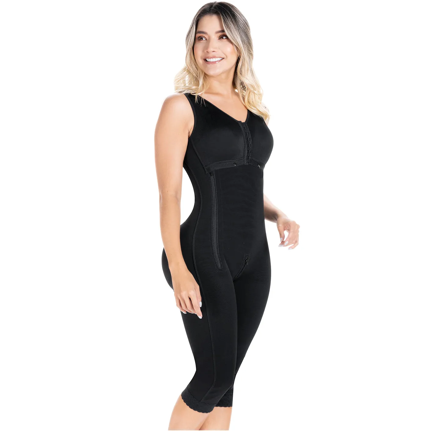 Fajas Sonryse 014ZL | Colombian Shapewear Knee Length | Body Shaper Built-in bra & High Back | Daily Use Girdle