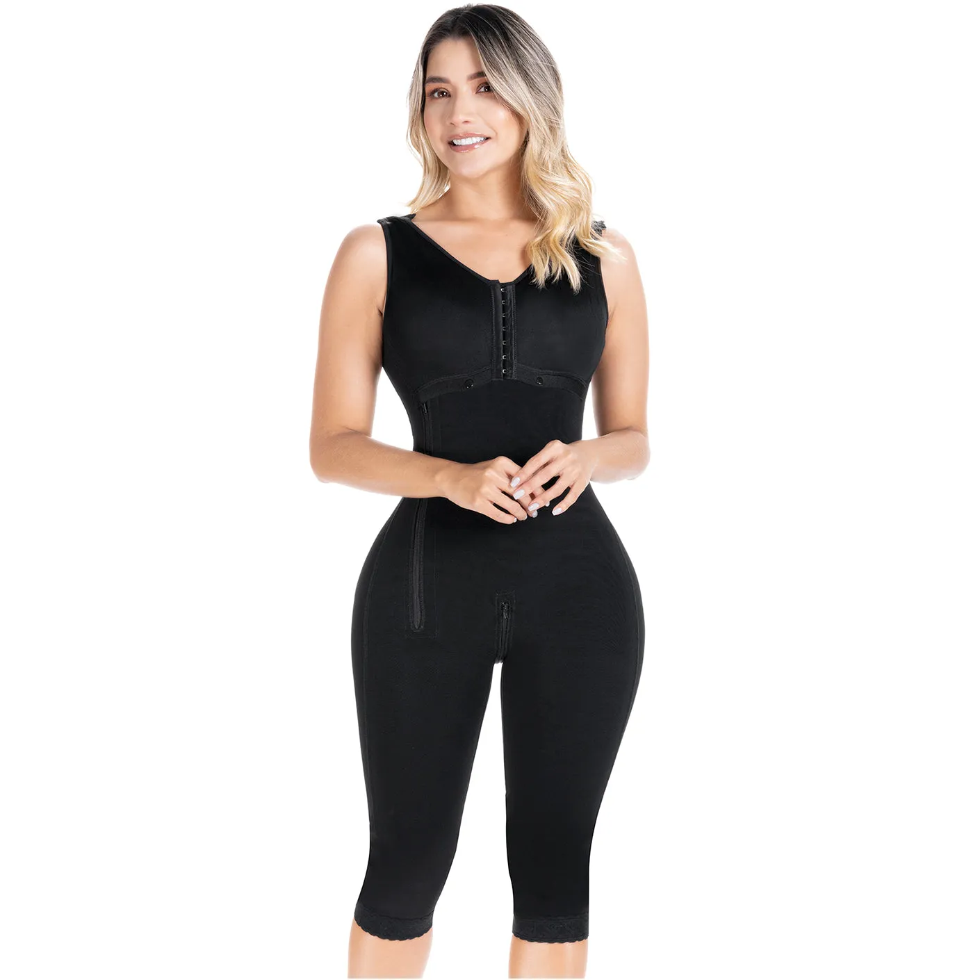 Fajas Sonryse 014ZL | Colombian Shapewear Knee Length | Body Shaper Built-in bra & High Back | Daily Use Girdle
