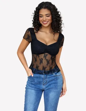 Lace Mesh Short Sleeve Floral Shirt