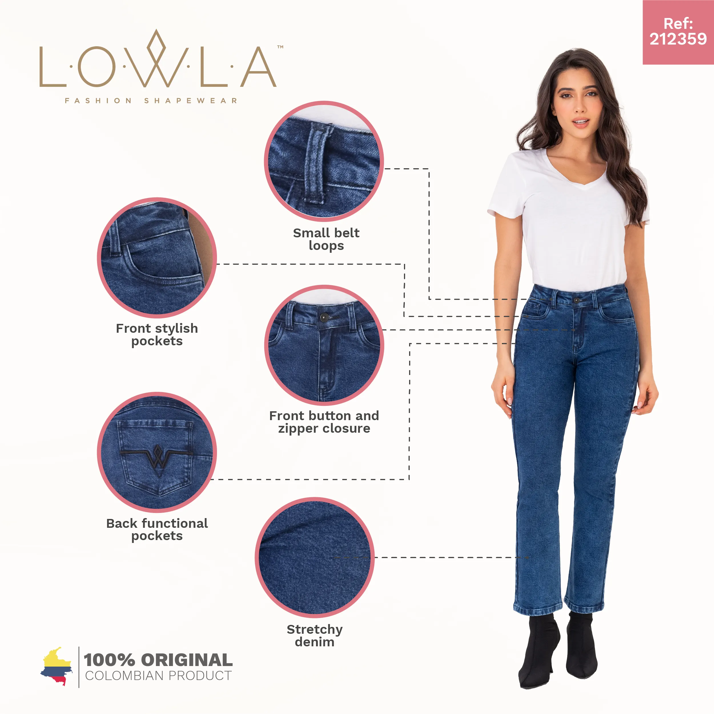 LOWLA 212359 | Regular Rise Butt Lift Straight Colombian Mom Jeans for Women