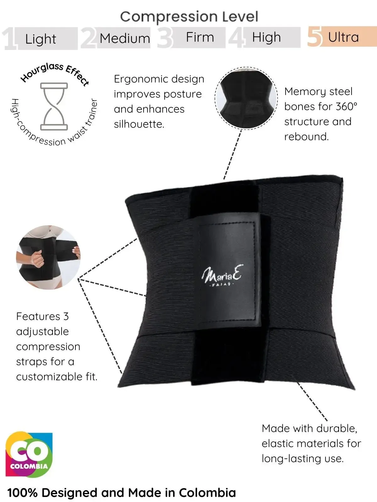 Maria E Triple-Strap Adjustable Waist Trainer – For Workouts & Everyday Shaping