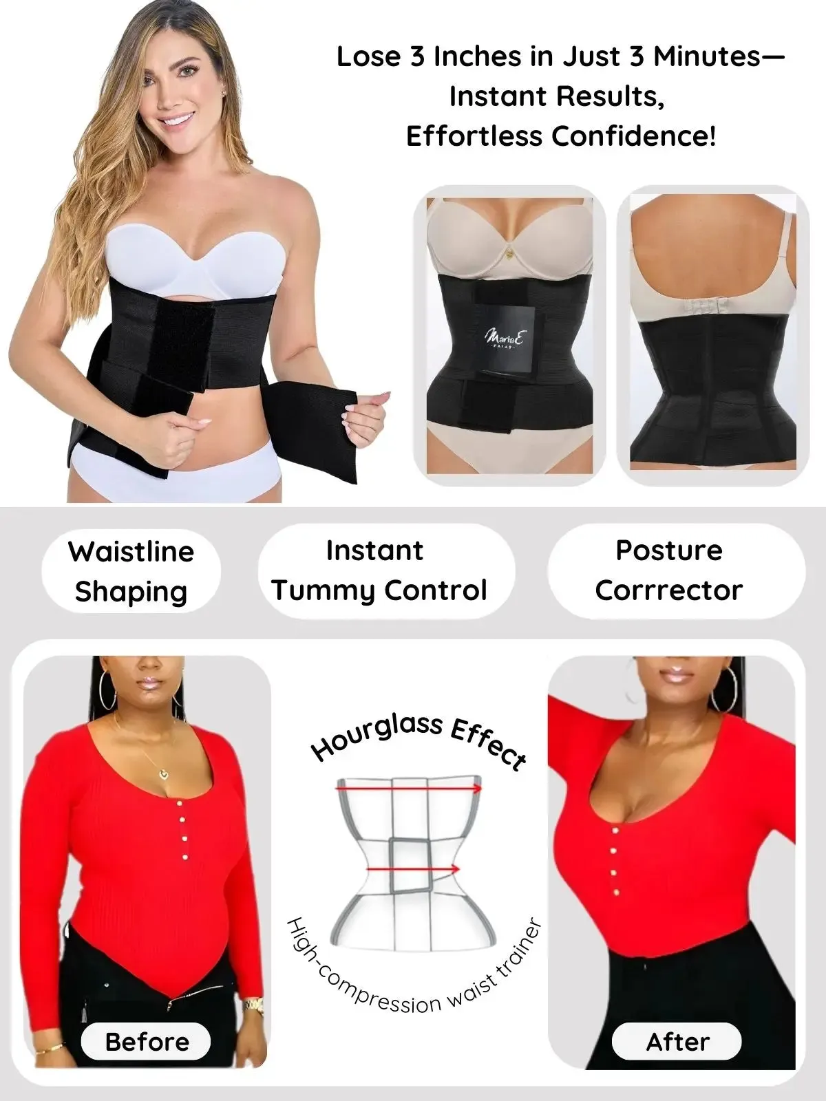 Maria E Triple-Strap Adjustable Waist Trainer – For Workouts & Everyday Shaping