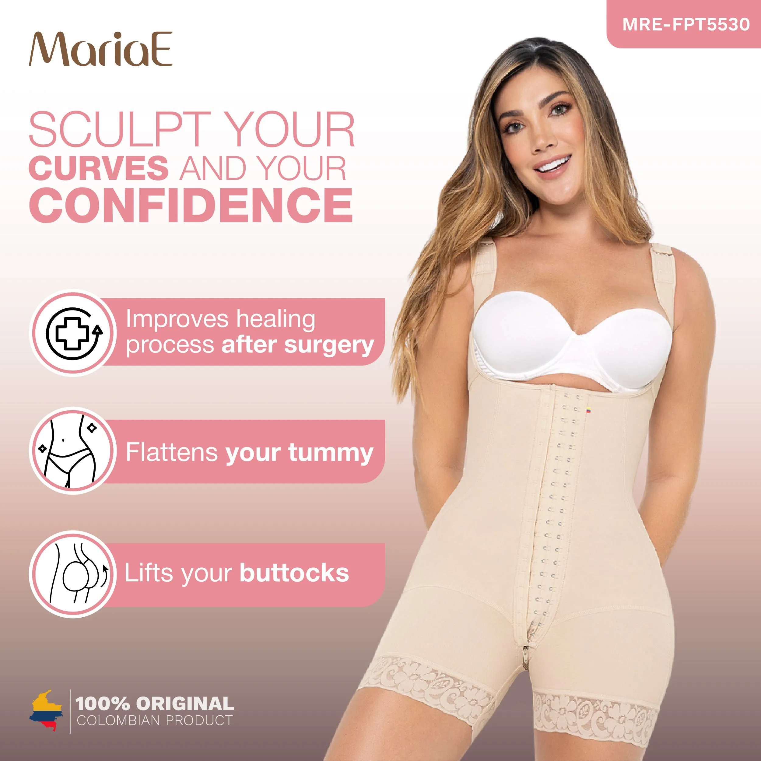 MARIAE FPT5530 Stage 2 Faja Colombiana Post Surgery High Compression Garment Mid Thigh & Open Bust w/ Wide Straps | FQ105
