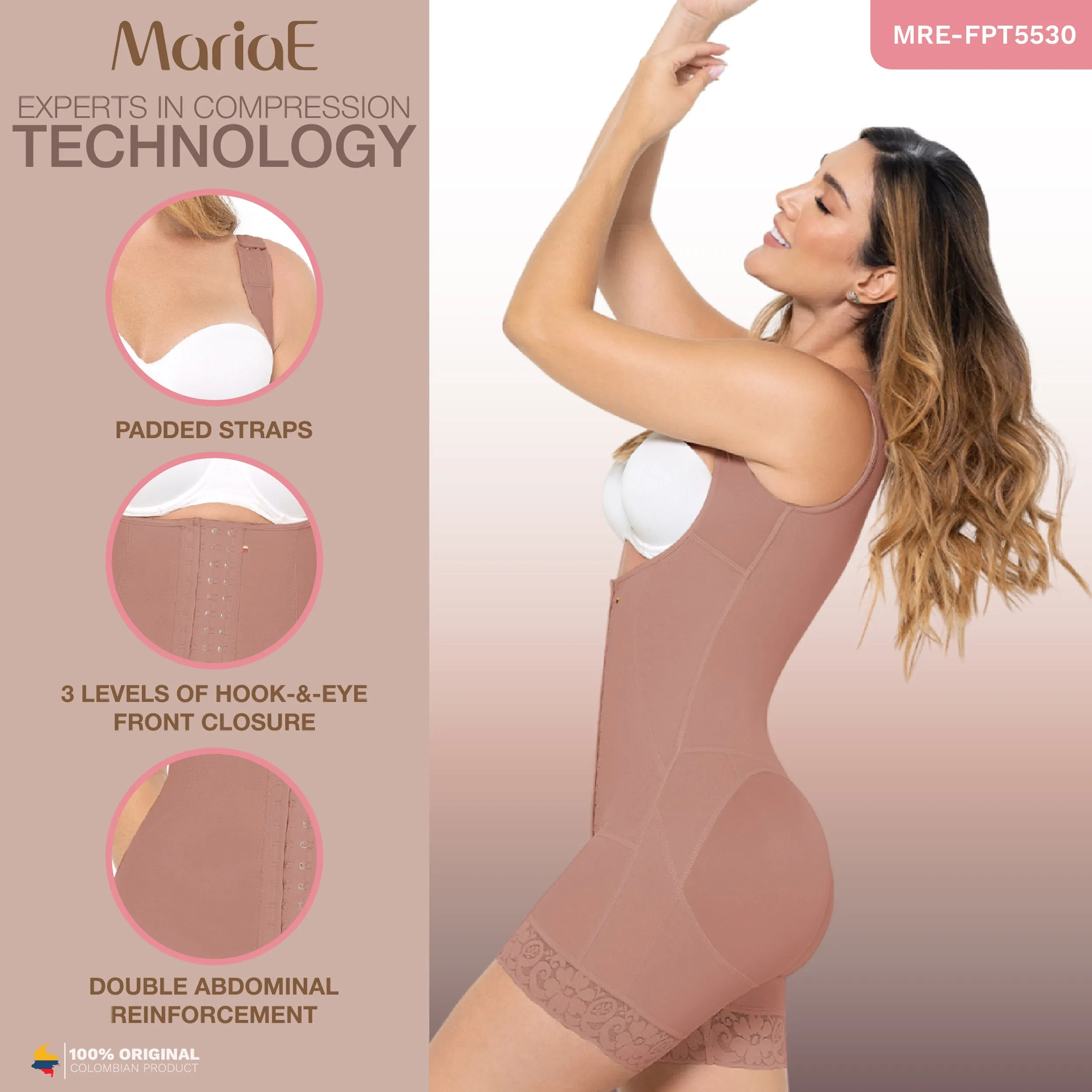 MARIAE FPT5530 Stage 2 Faja Colombiana Post Surgery High Compression Garment Mid Thigh & Open Bust w/ Wide Straps | FQ105