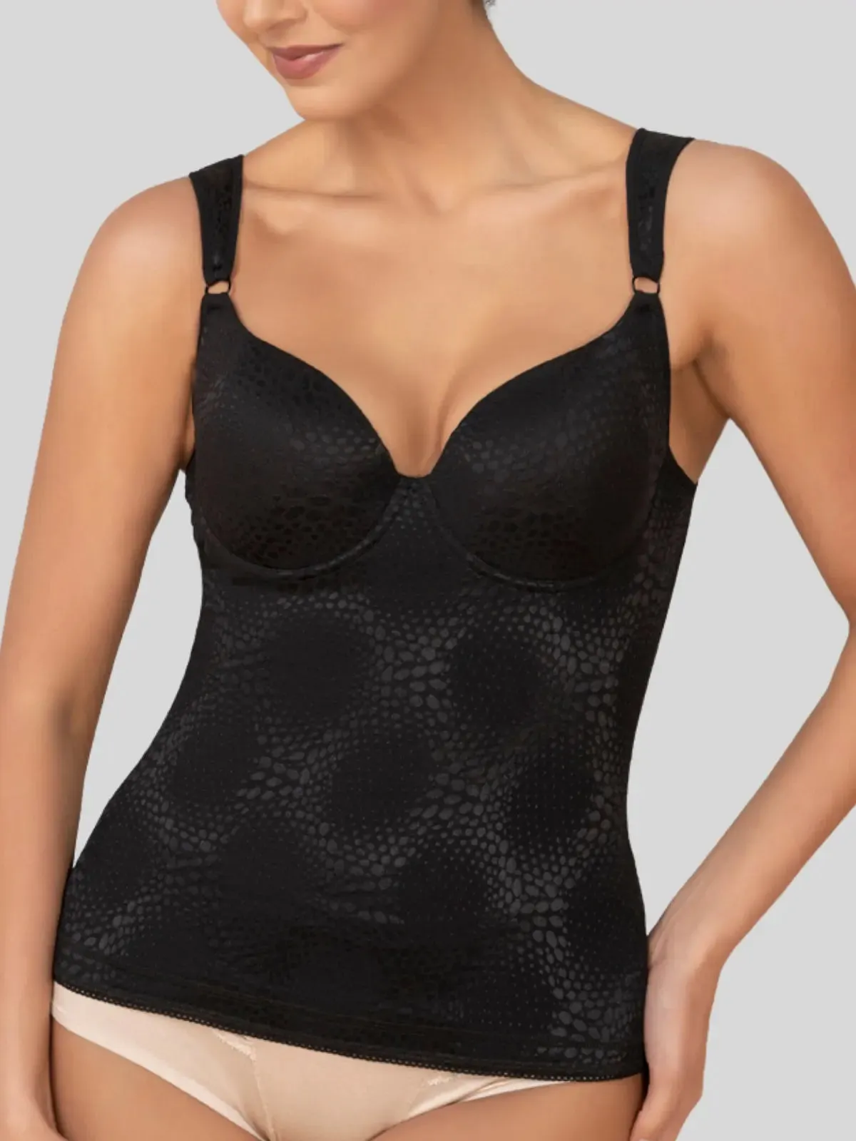 Medium Compression Shapewear Top with Supportive Contouring Bra and Anti-Slip Silicone Band | Wide Padded Straps for Comfort | Made in Colombia