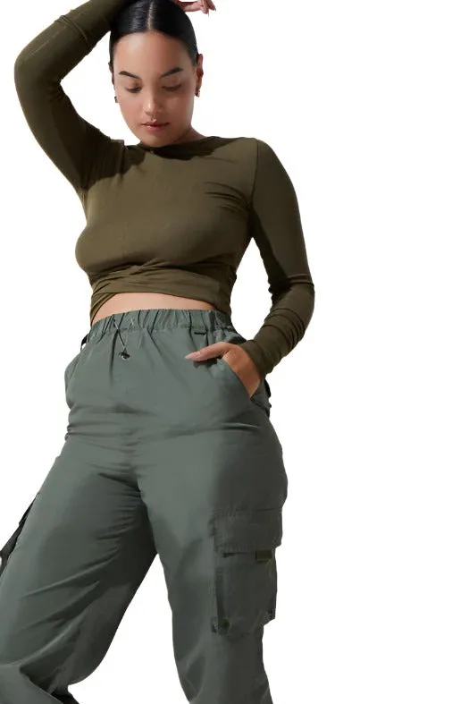 Noli Wrap Top Rib Olive