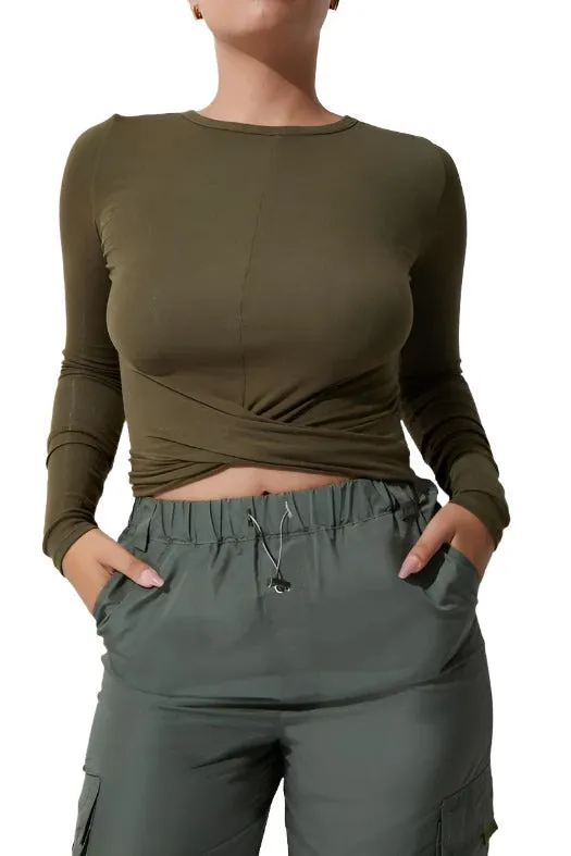 Noli Wrap Top Rib Olive