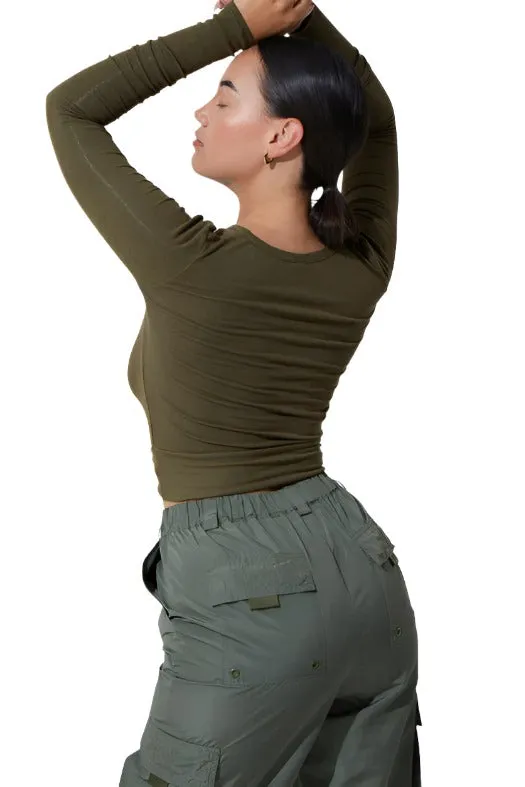 Noli Wrap Top Rib Olive