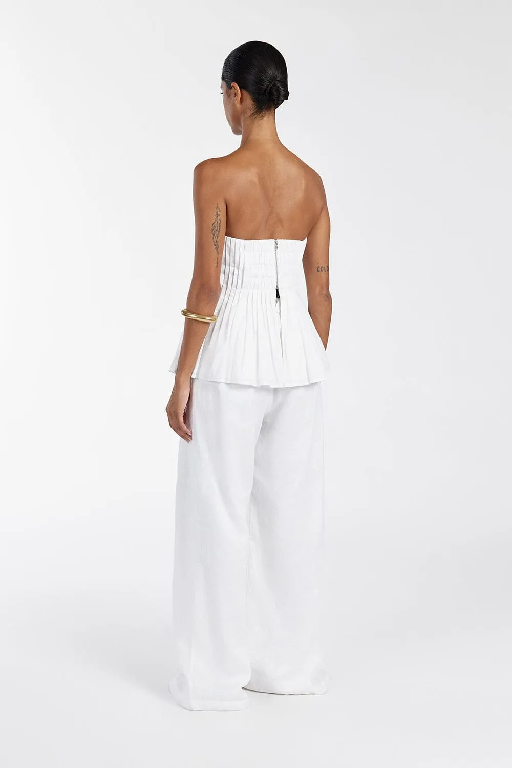 PAIGE WHITE LINEN BLEND STRAPLESS TOP