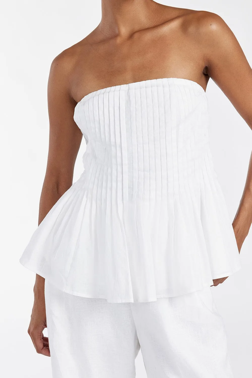 PAIGE WHITE LINEN BLEND STRAPLESS TOP