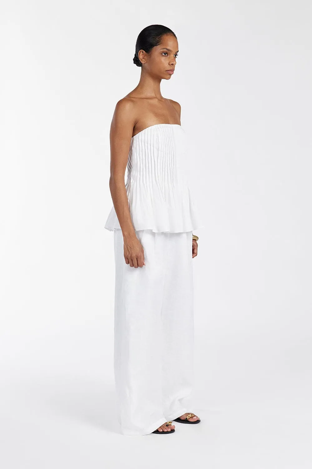 PAIGE WHITE LINEN BLEND STRAPLESS TOP