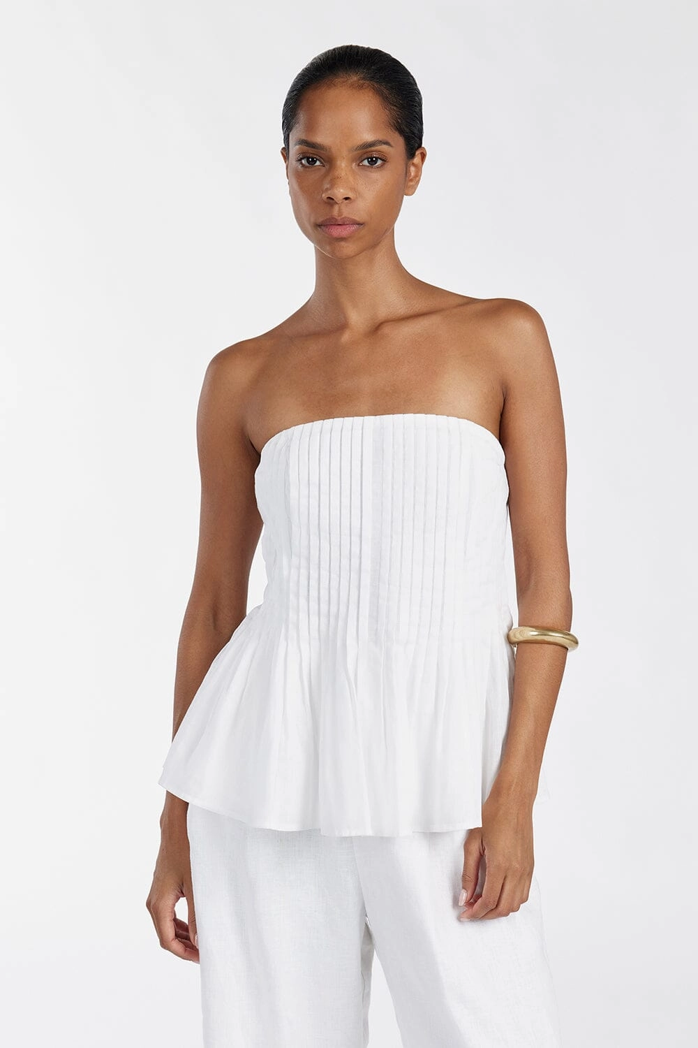 PAIGE WHITE LINEN BLEND STRAPLESS TOP