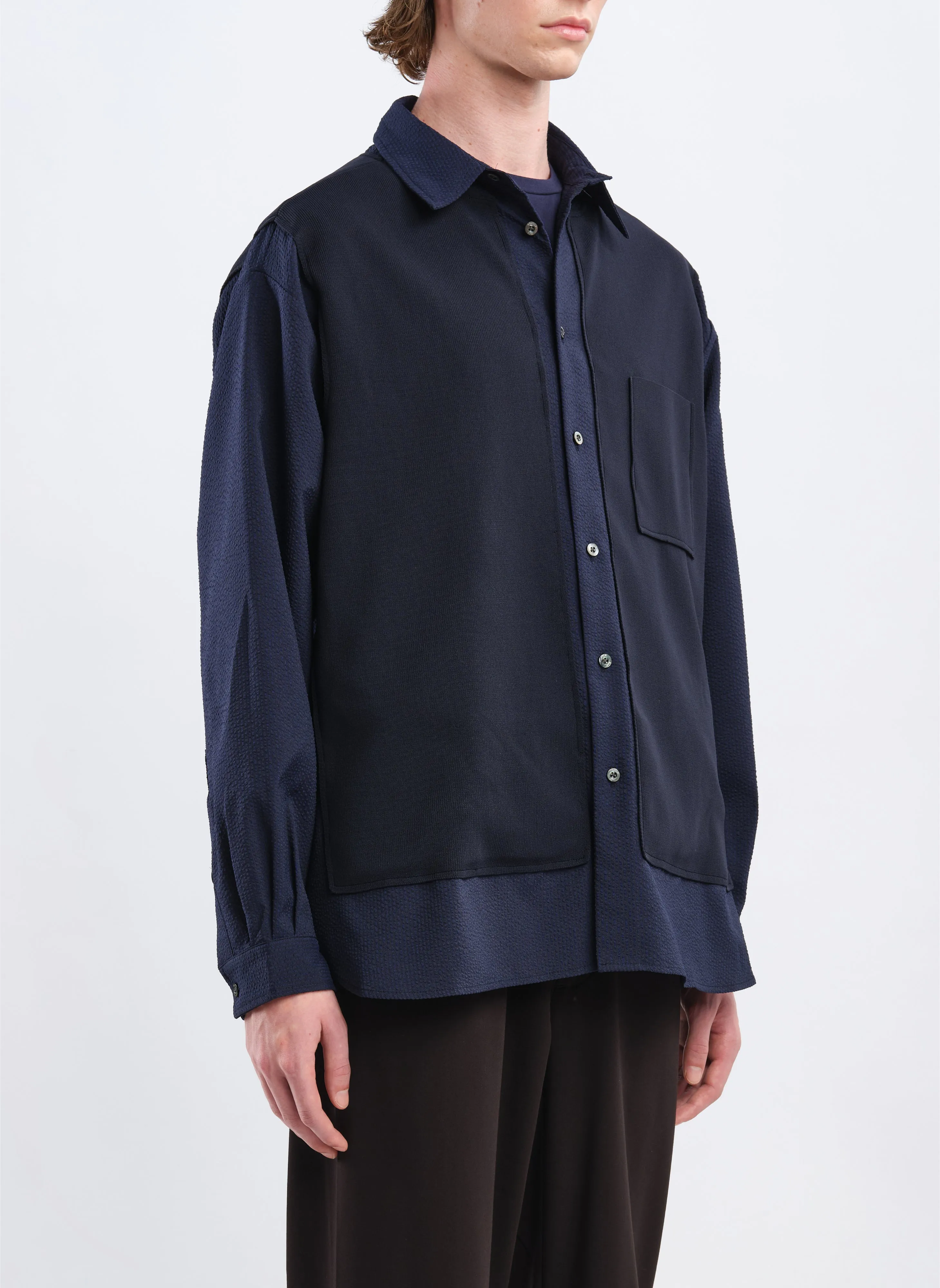 Polyester Business Knit Blocking Shirt
