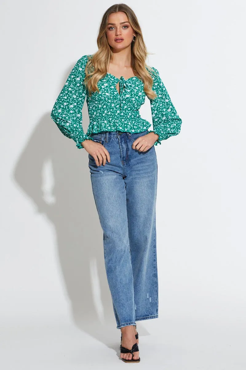 Print Peplum Top Long Sleeve