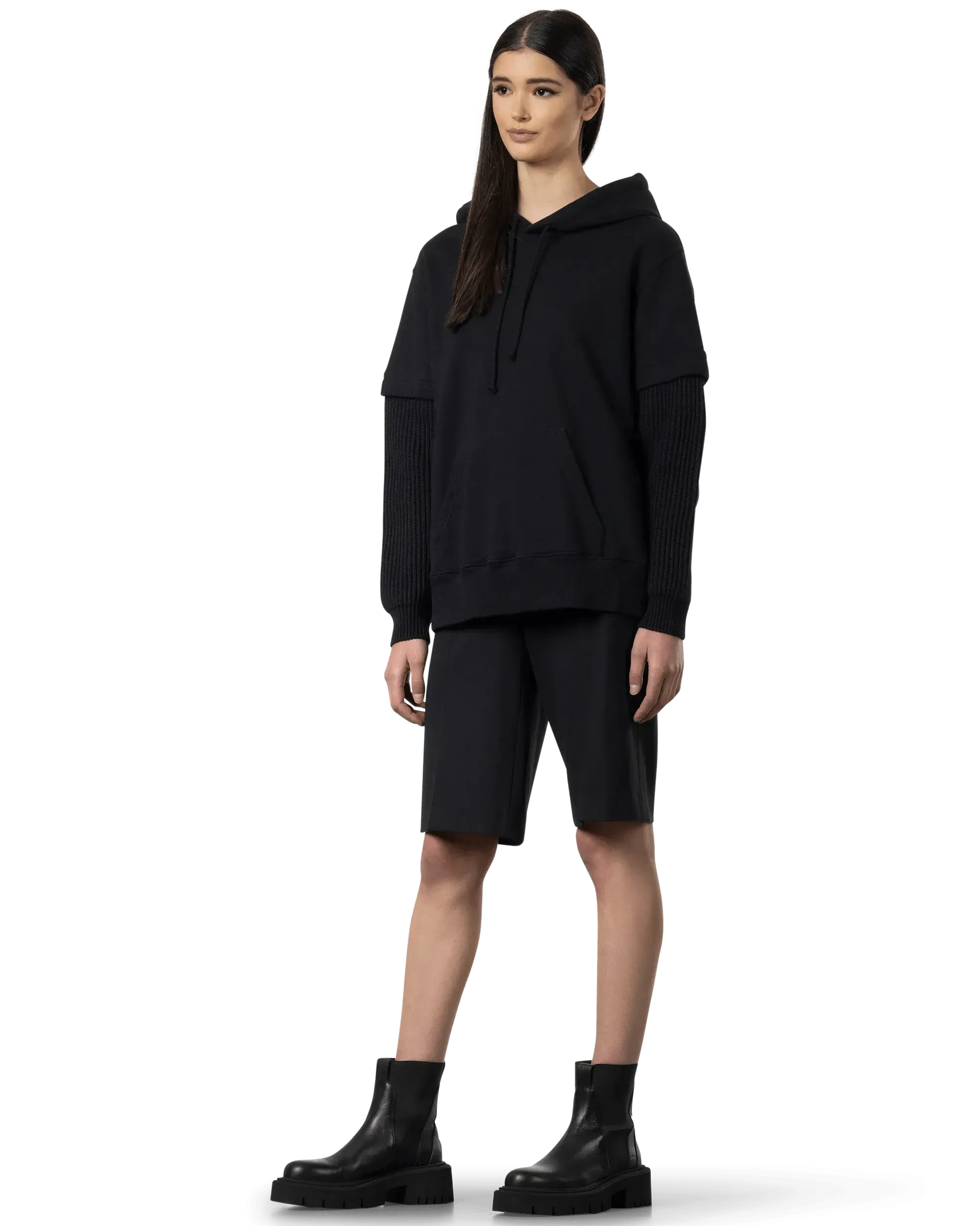 Ribbed Sleeve Hoodie