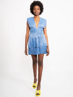 Short Dress with Blue V-Neck