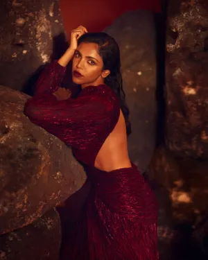 Shriya Pilgaonkar in our Draped Gown with Deep V-Neck and Open Back from Matrix Collection